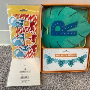 Hallmark Dinosaur Party banner and straws